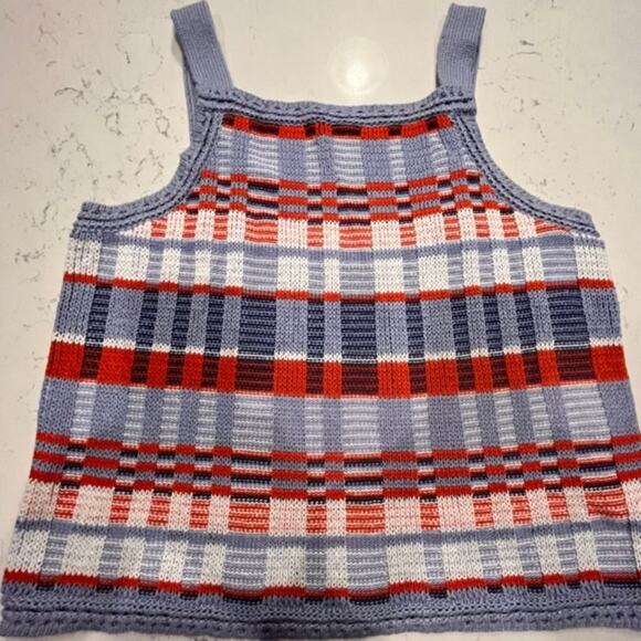 Banana Republic Crochet Cotton Plaid Halter Knit Sweater Chunky Tank Top Sz Lg - Picture 9 of 13